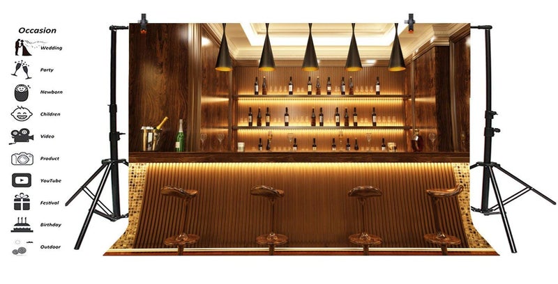 LFEEY Luxury Bar Backdrop for Photoshoot LFEEY 10x8ft Alcohol Wine Bottles Eatery Cafes Drink Urban Club Interior Evening Party Bar Photography Backdrops Modern Tavern Counter Background Photo Studio Props - Image 4